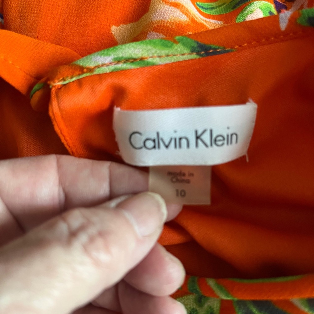 Calvin Klein Floral Print Sleeveless Dress‎ Orange Purple Size 10 Party Cruise - Picture 3 of 4